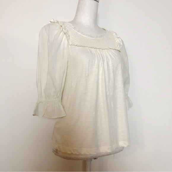 NWT By Anthropologie Smocked Puff-Sleeve Knit Top in Ivory Size XS - Picture 7 of 16